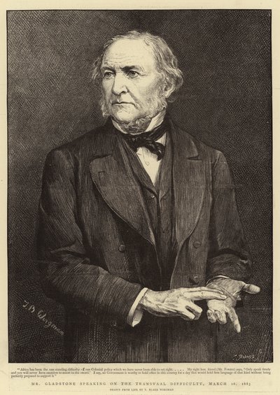 1883年3月16日、トランスバールの難易度について語るグラッドストーン氏 作： Theodore Blake Wirgman